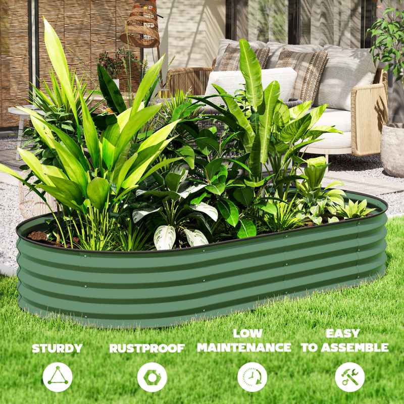 Outsunny Set of 2 Raised Beds for Garden, Outdoor Galvanised Planter Box with Plant Support Stakes, Rubber Strap Edging and Bottomless for Flower, Vegetable, 181 x 93 x 30 cm, Green