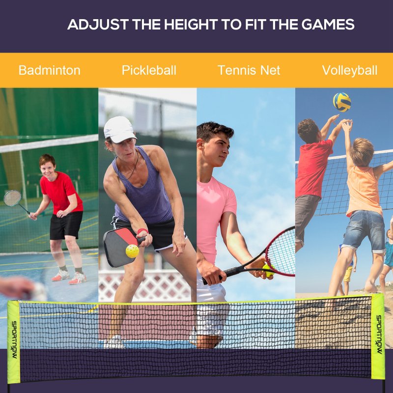 SPORTNOW 3(m) Badminton Net, Foldable Height Adjustable Outdoor Sports Net with Carry Bag, for Tennis, Badminton, Pickleball, Volleyball, Black and Yellow
