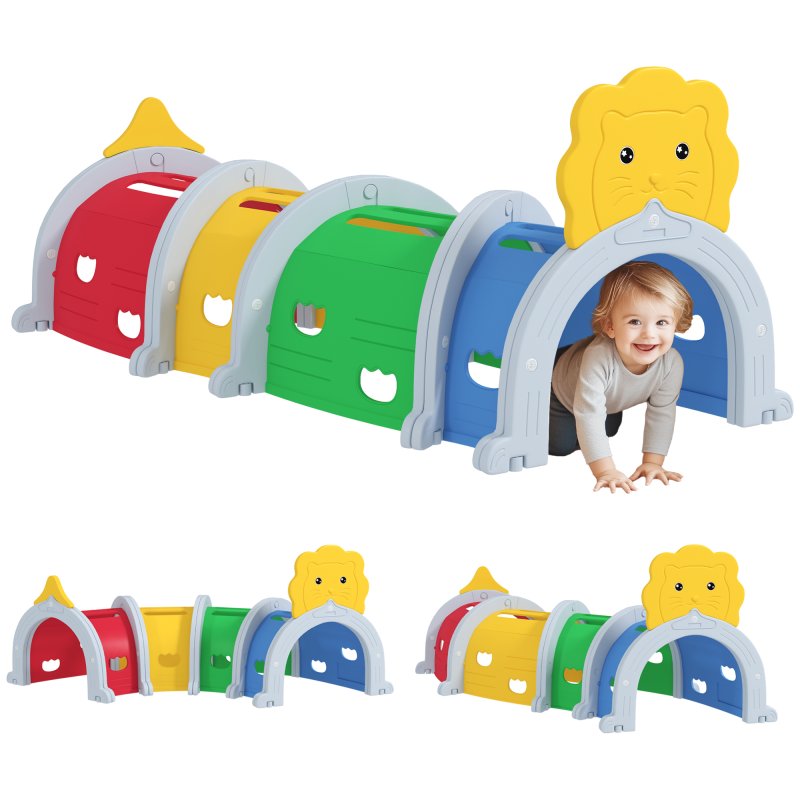 AIYAPLAY Kids Tunnel, Play Tunnel for Kids 3-6 Years, with Lion Design, for Indoor, Outdoor, Multicoloured
