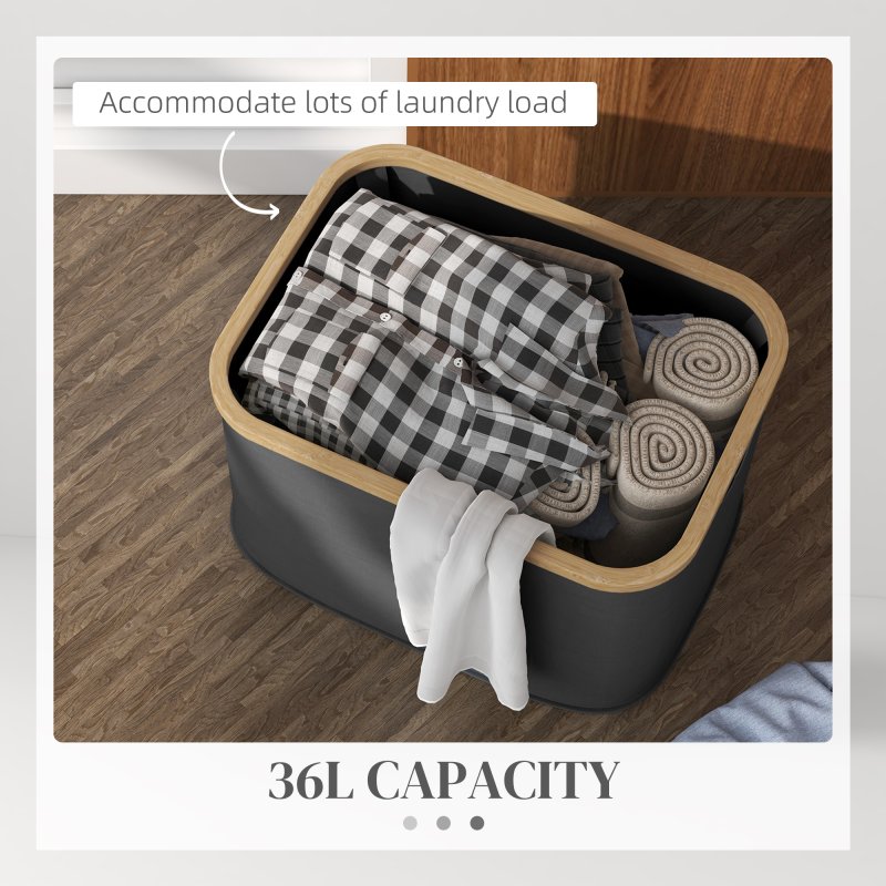 HOMCOM Laundry Basket, 36L Collapsible Laundry Hamper with Groove Handles, Washing Basket for Bathroom, Bedroom, Laundry Room, Black