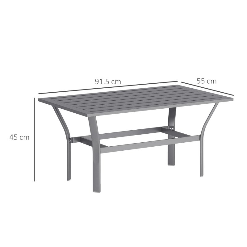 Outsunny Metal Garden Coffee Table, Rectangular Outdoor Side Table with Slatted Tabletop, Foot Pads for Outside, Garden, Balcony, Porch, 91.5 x 55 x 45cm, Dark Grey
