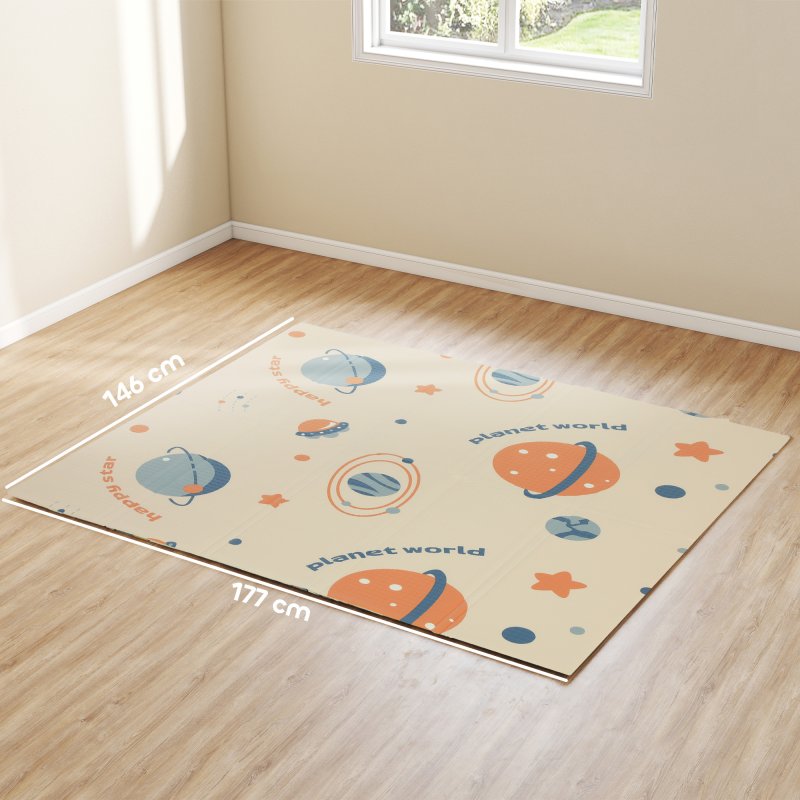 AIYAPLAY Baby Play Mat Double Sided, Foldable & Reversible Activity Playmat, Waterproof Kids Foam Crawling Mat for Outdoor Indoor Playtime Picnics, 177 x 146 x 1.5cm, Astronaut & Planet Theme