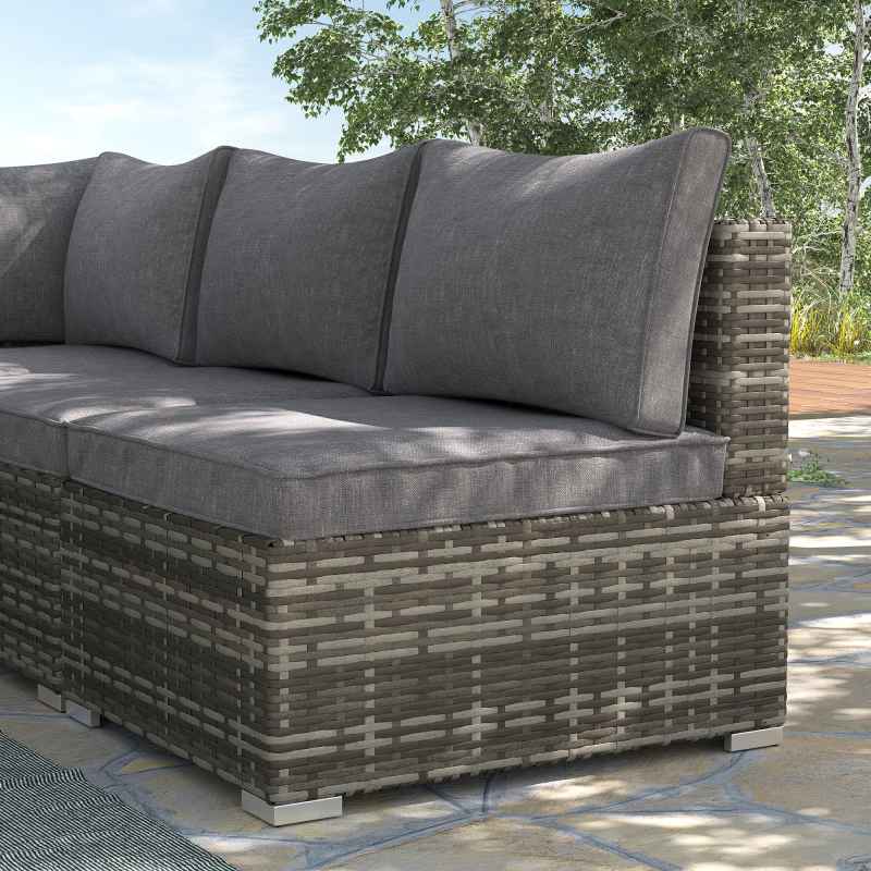Outsunny Armless Rattan Garden Chair, Outdoor Rattan Chair with Cushions, PE Wicker Garden Furniture with Steel Frame, Adjustable Footpads for Garden, Terrace, Deep Grey