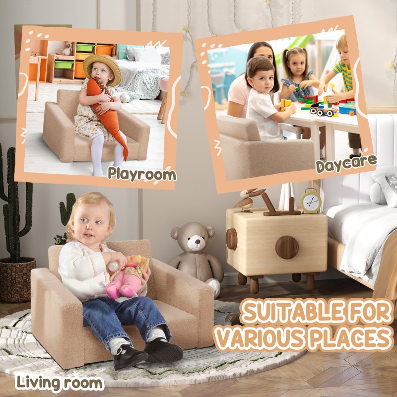 AIYAPLAY Toddler Sofa, Kids Sofa Bed, 2 in 1 Recliner Foldable Kids Armchair with Washable Cushion, Cover, for 1.5-3 Years Old, One Seater, Khaki