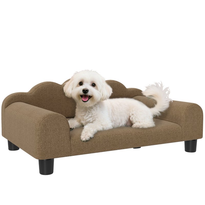PawHut Dog Sofa Bed, Elevated Cat Sofa with Backrest and Armrest, Breathable Pet Lounge for Indoor Small Dogs, Brown