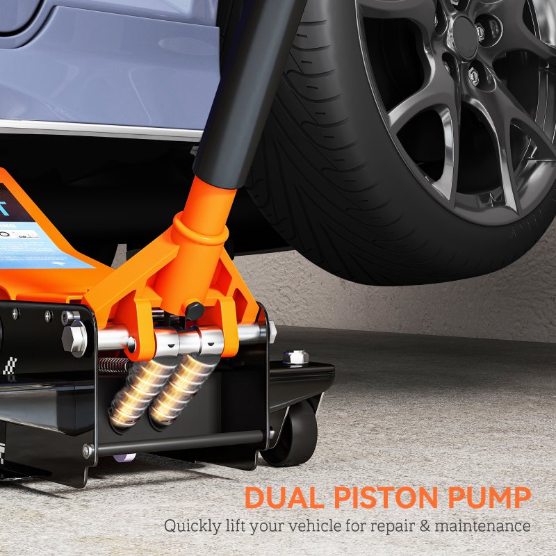 HOMCOM 2.5 Ton Hydraulic Low Profile Floor Jack, Heavy Duty Car Trolley Jack Lift with 7.5-47cm Lifting Range, Dual Piston Pump, Wheels, Non-slip Handle for Car Van Garage Tyre Repair Change, Orange