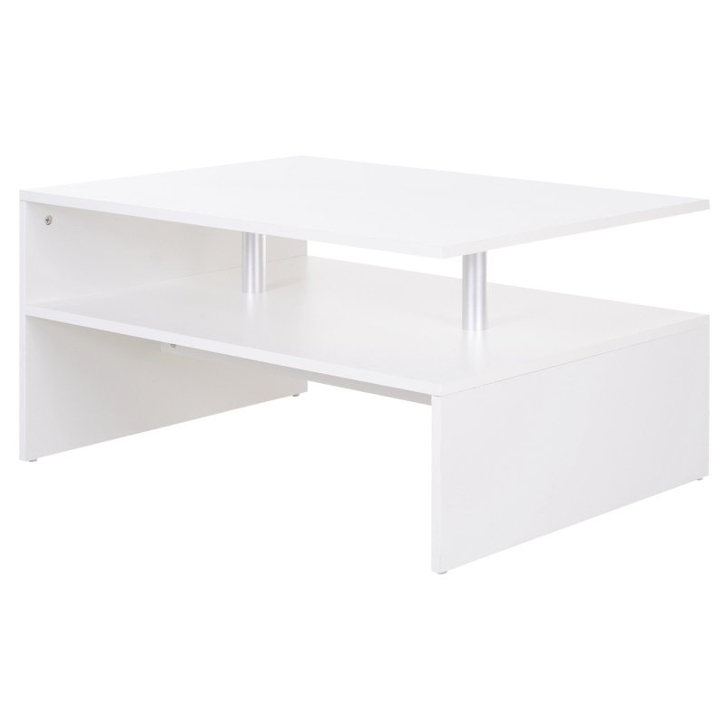 HOMCOM Coffee Table with Storage, 2-Tier Centre Table, Modern Living Room Table with Open Shelf and Aluminium Poles, White