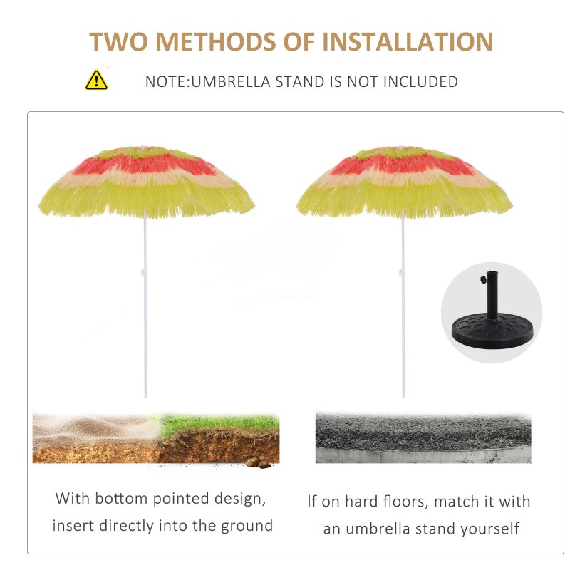 Outsunny 1.6m Garden Hawaii Parasol, Patio Beach Sun Umbrella Sunshade Hawaiian Folding Tilting Crank Parasol (Multicolour)