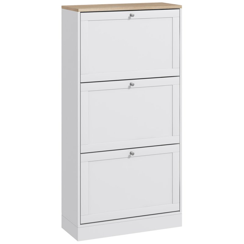 HOMCOM Shoe Cabinet with 3 Flip Drawers, Narrow Shoe Storage Cabinet for 18 Pairs, Freestanding Slim Shoe Rack for Entryway, Hallway