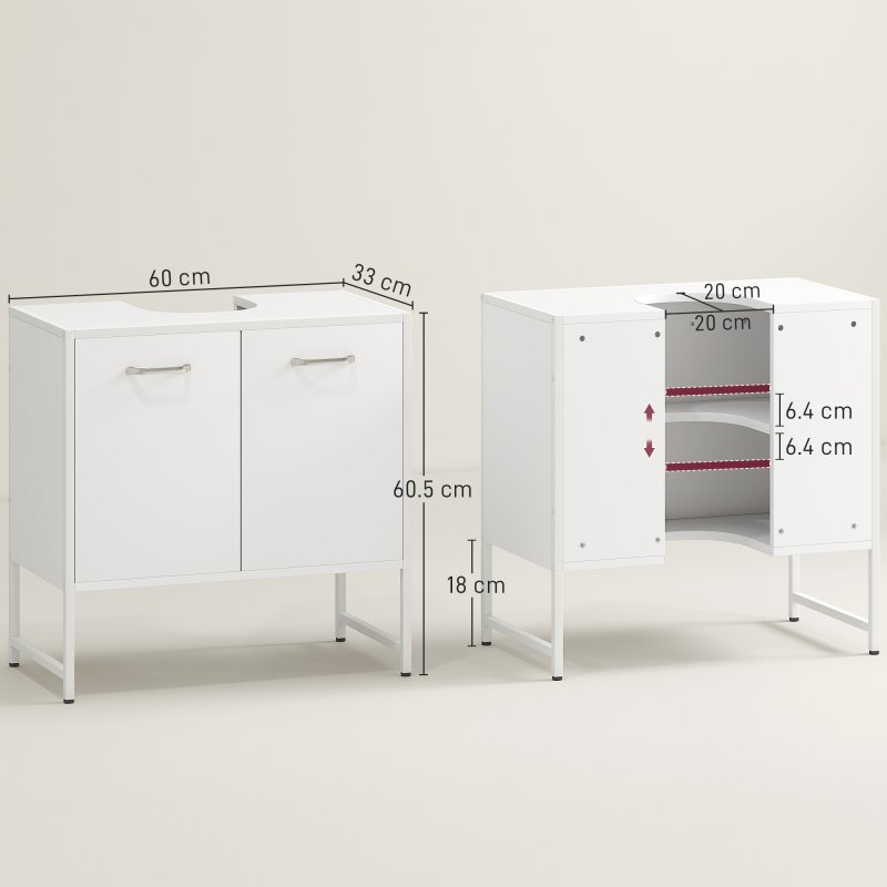 HOMCOM Under Sink Bathroom Cabinet, Freestanding Under Sink Cabinet with Soft-Close Doors and Adjustable Shelf for Basin without or with Pedestal