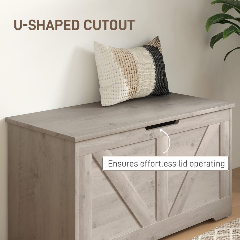 HOMCOM 100L Storage Chest, Storage Trunk with 2 Safety Hinges and U-shaped Cut-out Pull, Organizer Box for Living Room, Entryway, 80 x 40 x 45 cm
