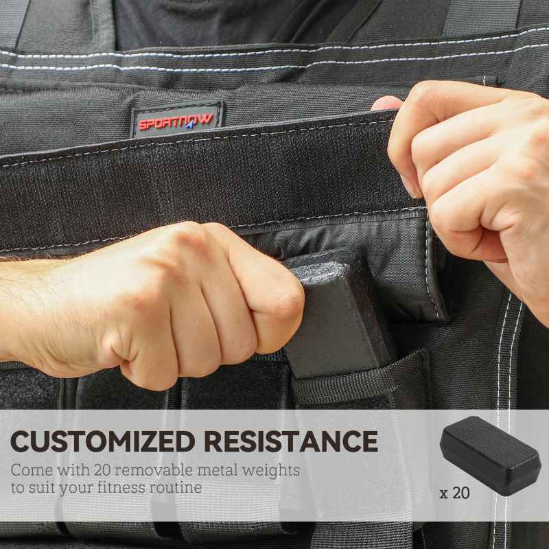 SPORTNOW 20KG Adjustable Weighted Vest, Weight Vest with 20 Metal Weights, Adjustable Straps and Reflective Strips, for Men and Women Running Cardio Exercise Strength Training
