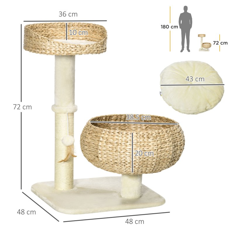 PawHut 72cm Cat Tree for Indoor Cats with 2 Beds, Kitten Tower with Scratching Post, Toy Ball - Beige