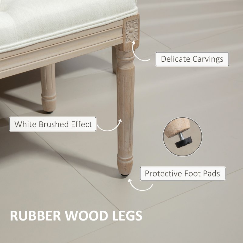HOMCOM Bedroom End of Bed Bench, 117cm French Vintage Bench with Thick Padding and Wood Legs, Button Tufted Bench for Entryway Living Room Bedroom Decor, Cream White