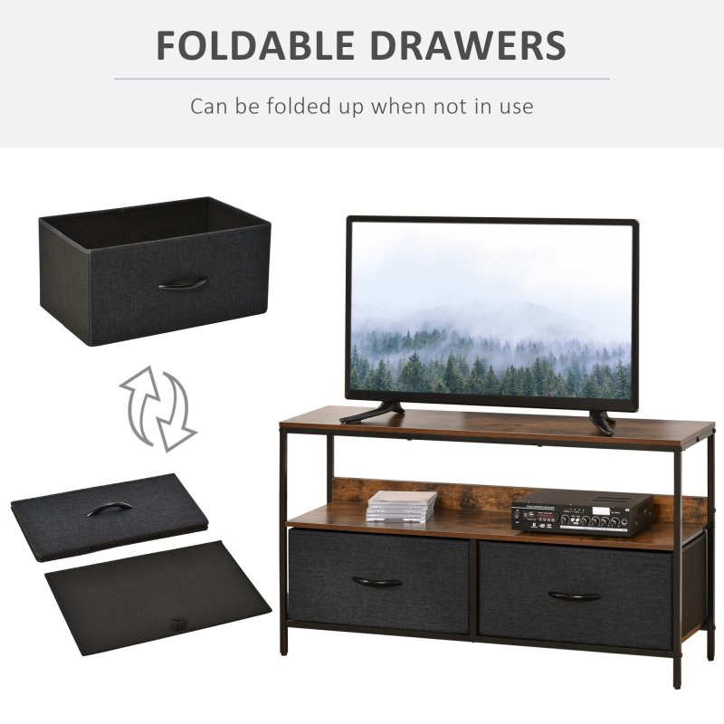 HOMCOM TV Stand Cabinet up to 47-inch, TV Unit with 2 Foldable Linen Drawers, Open Shelf for Living Room, Bedroom, Entertainment Room