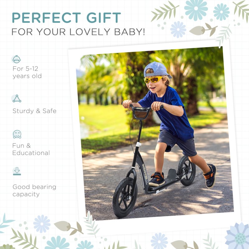 HOMCOM Kids Scooter Kick Scooter with 12" Wheels