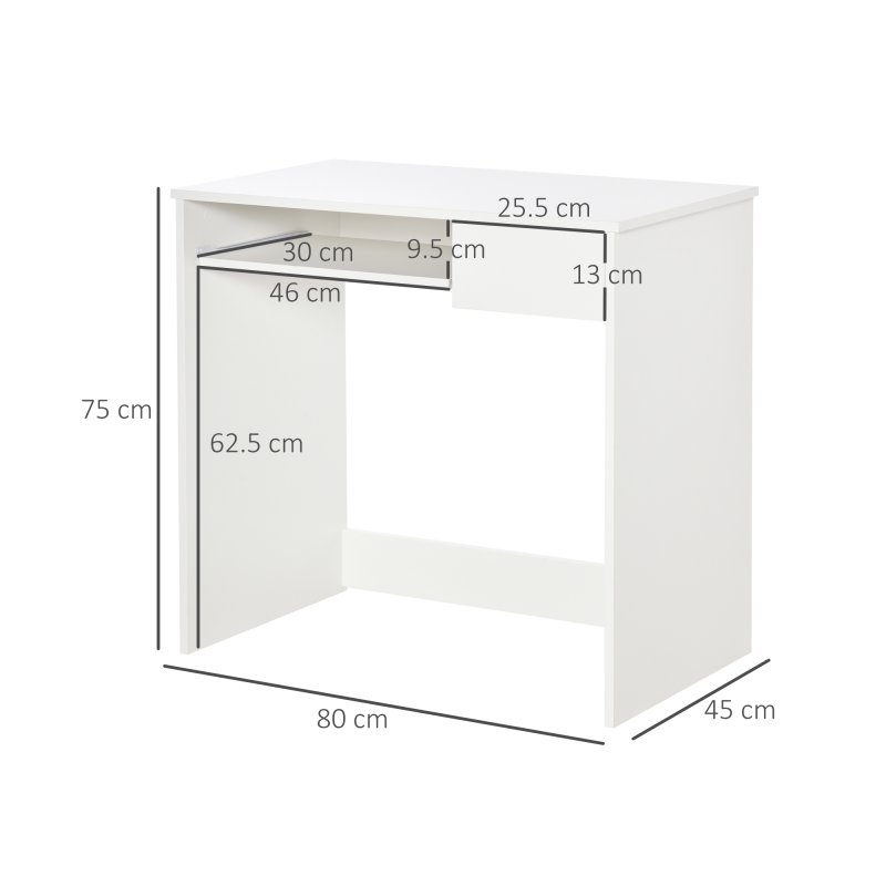 HOMCOM 80cm Compact Computer Desk with Keyboard Tray, Home Office Desk with Drawer for Bedroom Study, White