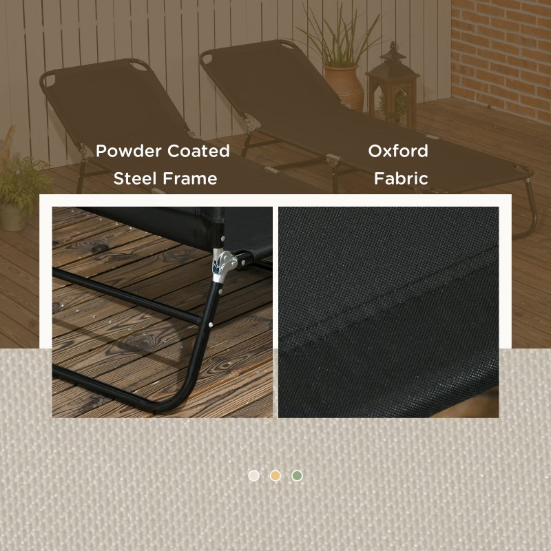 Outsunny Folding Sun Loungers Set of 2, Outdoor Day Bed with 5-Position Adjustable Backrest, Portable Recliner Garden Chairs with Breathable Mesh for Beach, Patio, Black
