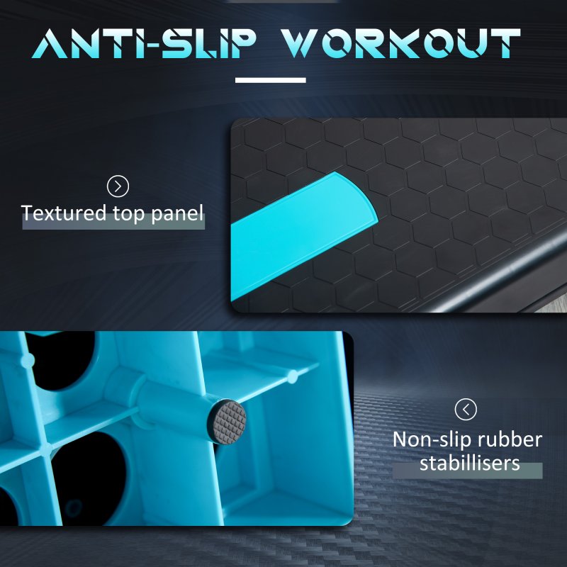 HOMCOM Aerobic Step, 10cm, 15cm & 20cm Height Adjustable Exercise Stepper for Exercise Workout, Nonslip Step Board Great for Home & Office, Black and Blue