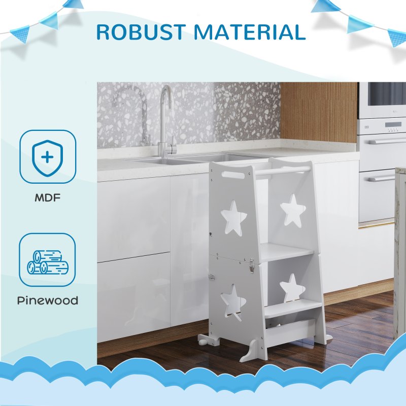 AIYAPLAY Toddler Step Stool, Toddler Tower, 2 in 1 Toddler Step with Safety Rail, for Kitchen, Bathroom, Counter, White