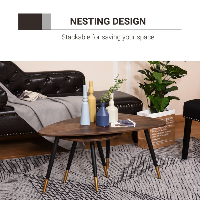 HOMCOM Coffee Table Set of 2, Nesting Coffee End Tables with Modern Decor, Side Table Triangle Occasional Stand Tea Table for Living Room Home and Office