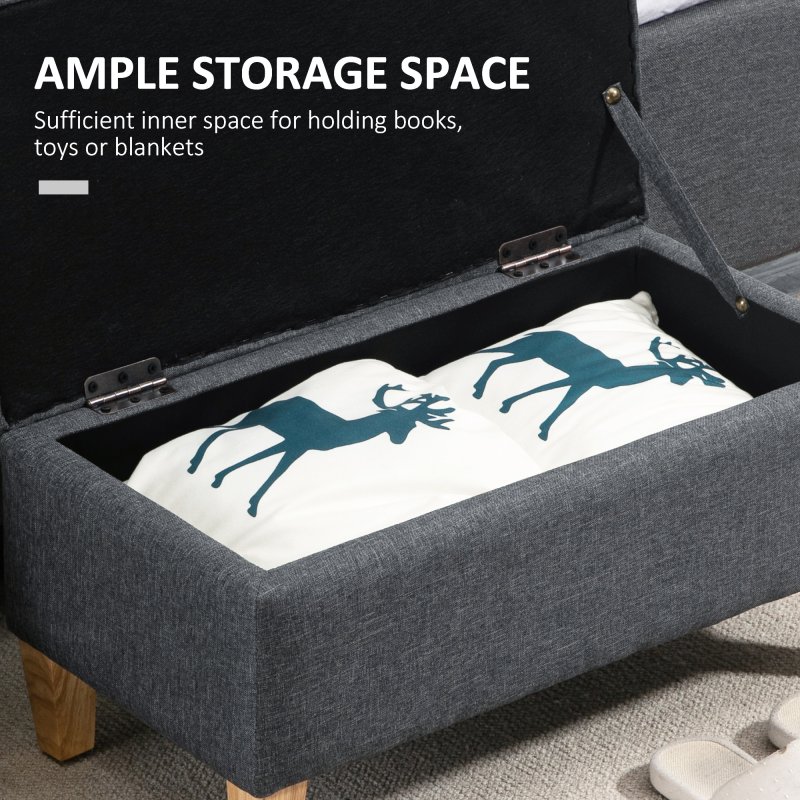 HOMCOM Linen Storage Ottoman Padded Footstool with Rubberwood Legs for Storage Box, Bed End, Shoe Bench, Seating