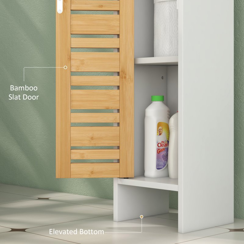 HOMCOM Bathroom Cabinet with Toilet Paper Holder, Slim Bathroom Floor Storage Cabinet Unit with Adjustable Shelf, Toilet Paper Stand, 78cm Tall, White