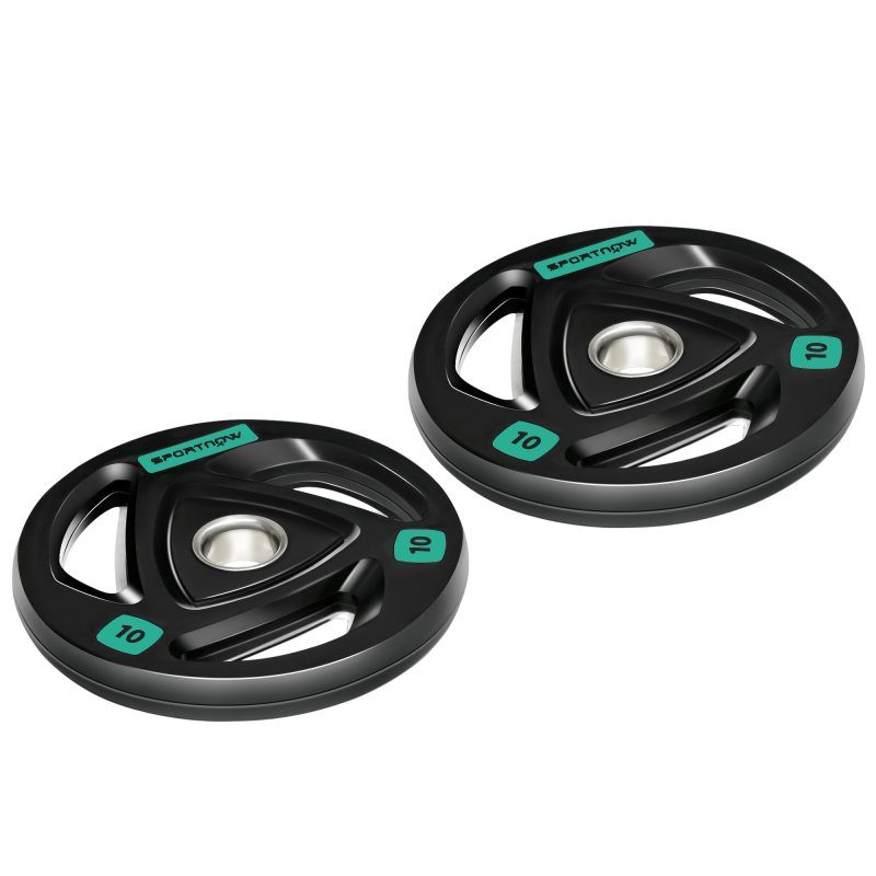 SPORTNOW 2 x 10kg Olympic Weight Plates, Tri-Grip Rubber Coated Barbell Weights Set w/ 2" 5cm Holes, for Home, Gym, Lifting and Strength Training