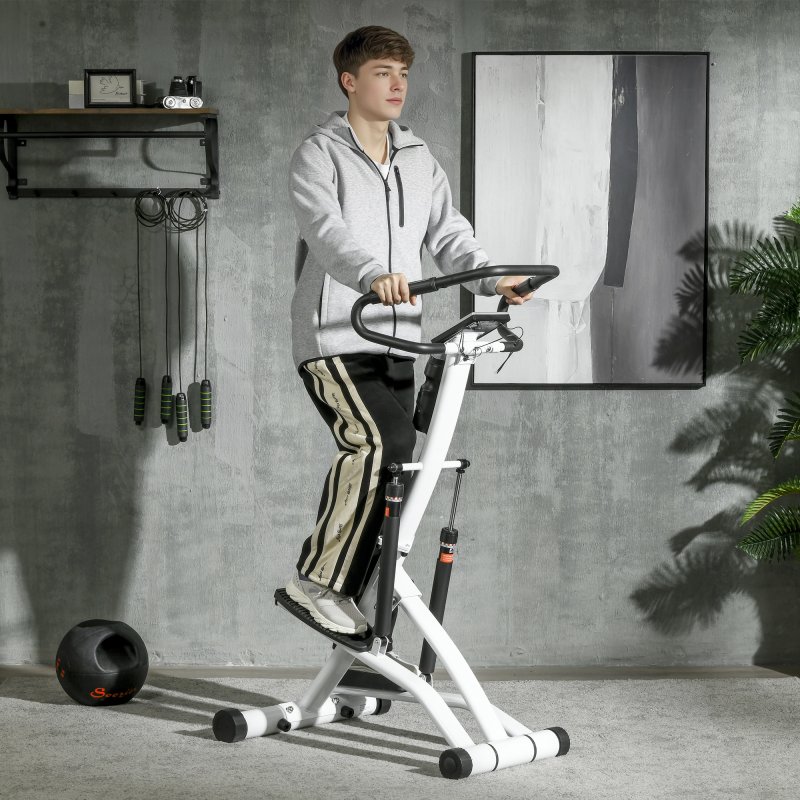 SPORTNOW Foldable Stepper Machine with 12-Level Hydraulic Resistance, Step Machine Exerciser with LCD Monitor and Drink Holder, for Home Fitness Workout, White and Black