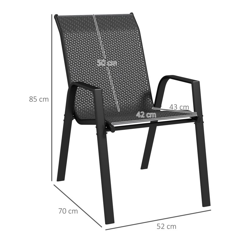 Outsunny Stackable Outdoor Chairs Set of 4, Rattan Garden Chairs with Armrests and Backrest for Deck, Grey