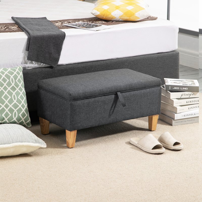 HOMCOM Linen Storage Ottoman Padded Footstool with Rubberwood Legs for Storage Box, Bed End, Shoe Bench, Seating
