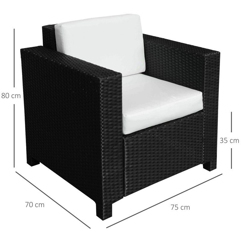 Outsunny Single Seater Rattan Chair, PE Wicker Garden Armchair with 10 cm Thickened Cushion, All-Weather Rattan Garden Chair with Armrests, Black