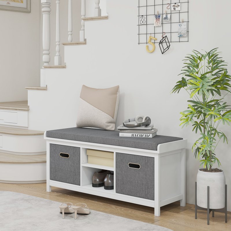 HOMCOM Shoe Bench with Seat, Shoe Storage Bench with Cushion, 2 Drawers and Adjustable Shelf for Entryway, Hallway, Living Room, Bedroom, White