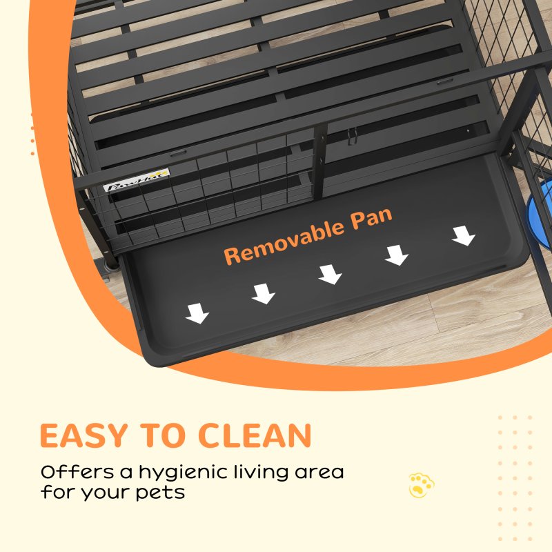 PawHut 36" Heavy Duty Dog Crate with Bowl Holder, Dog Cage on Wheels with Removable Tray, Openable Top, Detachable Door, Indoor Outdoor Use, for Medium and Large Dogs - Black