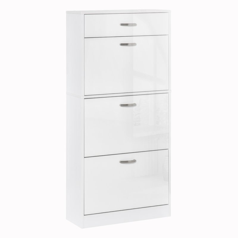 HOMCOM Shoe Cabinet with 3 Flip Drawers, High Gloss Shoe Storage Cabinet with Top Drawer and Adjustable Shelves, Shoe Cupboard for 18 Pairs