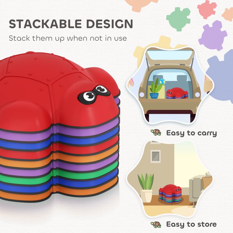 AIYAPLAY Balance Stepping Stones, 9-Piece Turtle-Shaped Stackable River Stones with Non-Slip Edge, Indoor Outdoor Obstacle Course for Kids Age 3-8 Years, Multicoloured