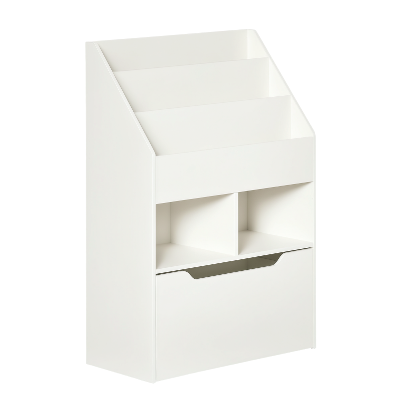 HOMCOM Kids Bookshelf with Storage Drawer, Childrens Bookcase with Wheels, Toy Organiser for Bedroom, Playroom - White