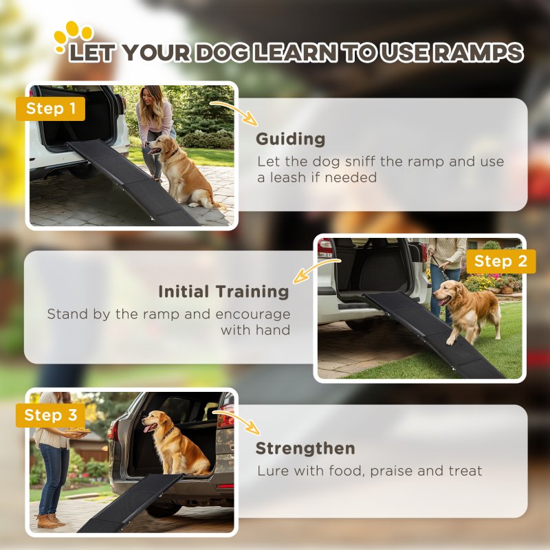 PawHut Folding Dog Ramp for Car for Extra Large Dogs, Portable Pet Ramp with Non-slip Surface, Aluminium Alloy Frame