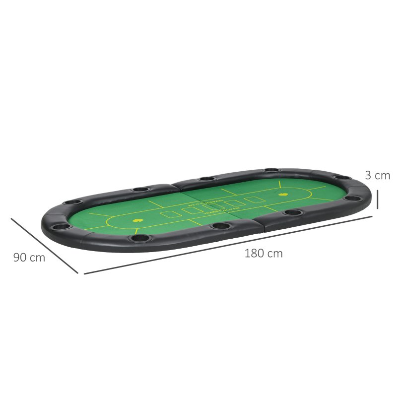 SPORTNOW Foldable Poker Mat for 10 Players, Oval Poker Table Top with Cup Holders, Portable Poker Table Cloth with Carrying Bag, 180 x 90cm - Green