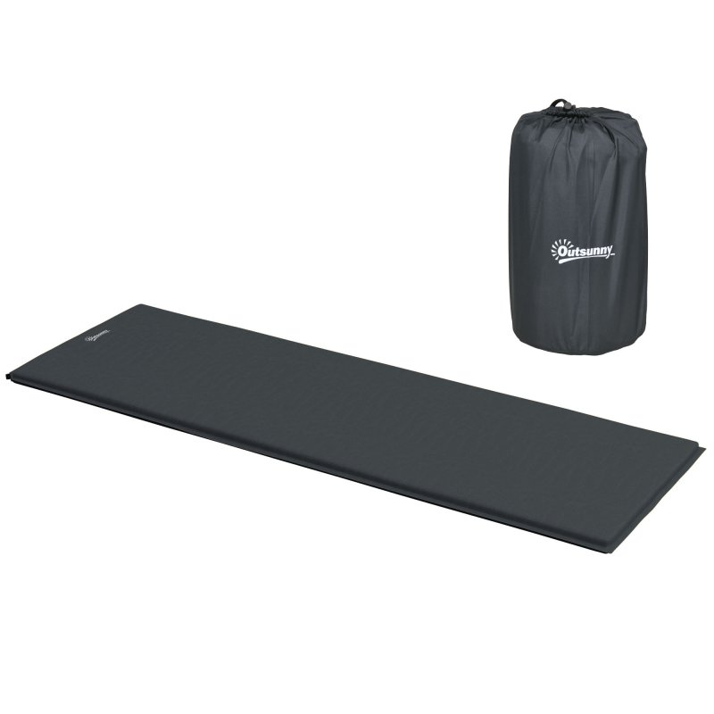 Outsunny Self-Inflating Camping Mat Sleeping Pad, 5cm Thick Single Air Mattress with Carry Bag for Hiking, Camping, Travel, 200 x 65cm, Grey