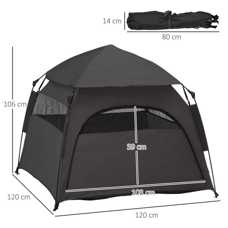 PawHut Foldable Dog Cat Tent, Portable Pet Playpen with Water-Resistant Oxford Cloth, Carry Bag, Exercise Tent for Extra Large Dog, Cat, Indoor Outdoor Use, Charcoal Grey