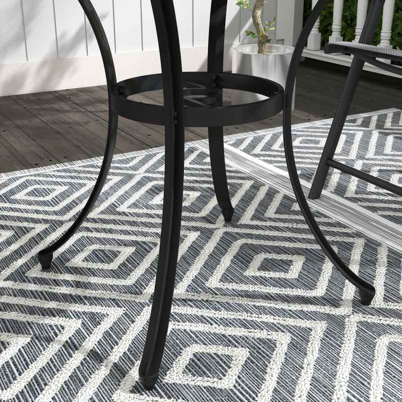 Outsunny 85cm Round Garden Dining Table, Cast Aluminium Coffee Table with Parasol Hole and Adjustable Foot Pad, Patio Table for Outdoor, Balcony, Poolside, Black