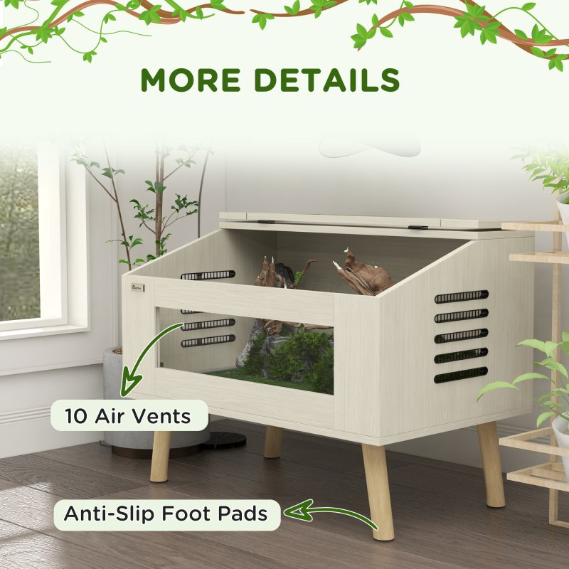 PawHut 111L Reptile Vivarium Terrarium with Tempered Glass Windows, Openable Top for Snake Lizards, Horned Frogs, Chameleons, Hamsters, Gerbils, 80 x 50 x 60cm