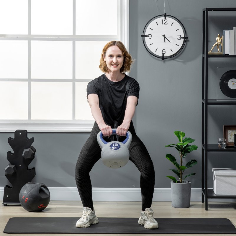 SPORTNOW Kettlebell, 12kg Kettle Bells with Handle for Home Gym Weight Lifting and Strength Training, Dark Blue and Grey