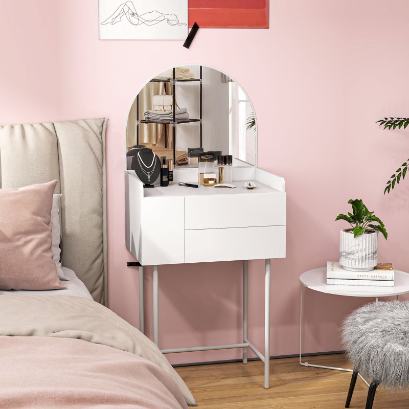 HOMCOM Dressing Table with Arched Mirror, Modern Makeup Desk with 3 Drawers, Small Vanity Table for Bedroom, Small Spaces, 60 x 42.5 x 131 cm, White
