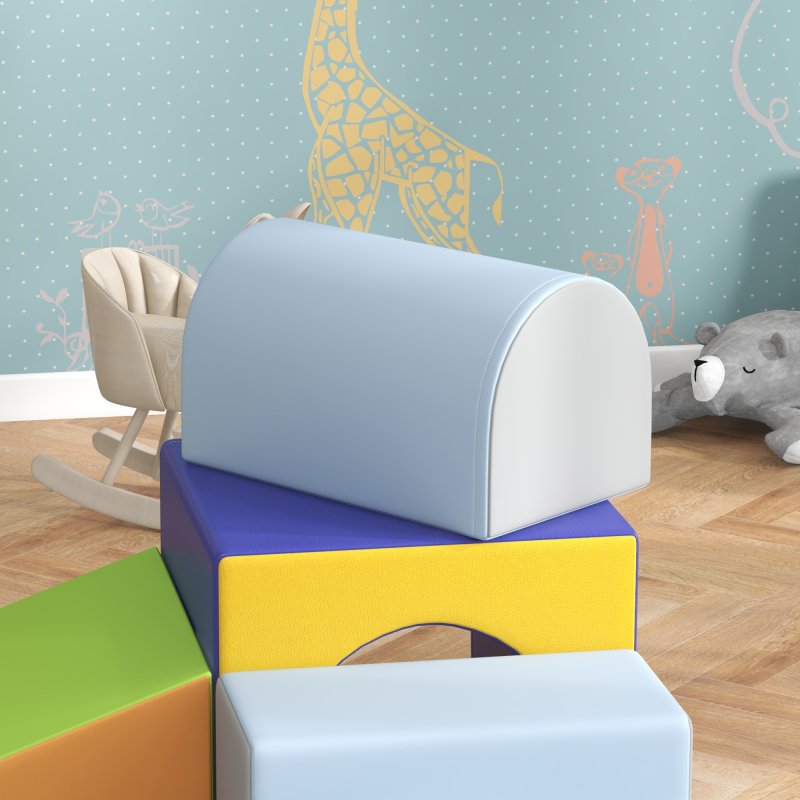HOMCOM Baby Soft Play Set, 4 Piece Soft Play Equipment for Toddlers 12-36 Months, Climb and Crawl Foam Play, Kids Activity Play Toy, Blue