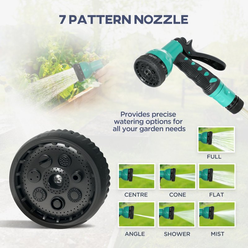 Outsunny Retractable Hose Reel Wall Mounted, 30+2m Garden Hose Pipe Reel with Lock, Auto Rewind, 7 in 1 Spray Nozzle, Includes Wall Fixings, 180?? Swivel, Outdoor Watering, Grey
