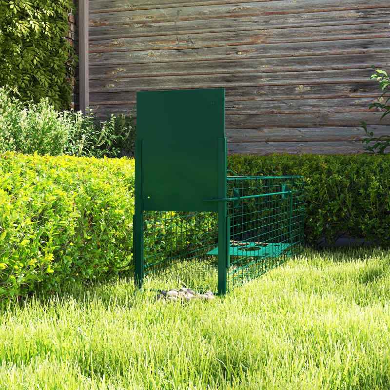 Outsunny Single Door Humane Rat Trap for Small Animals, Metal Outdoor and Indoor Squirrel Trap for Mice, Cats, Rabbits, 100 X 25 X 28cm, Dark Green
