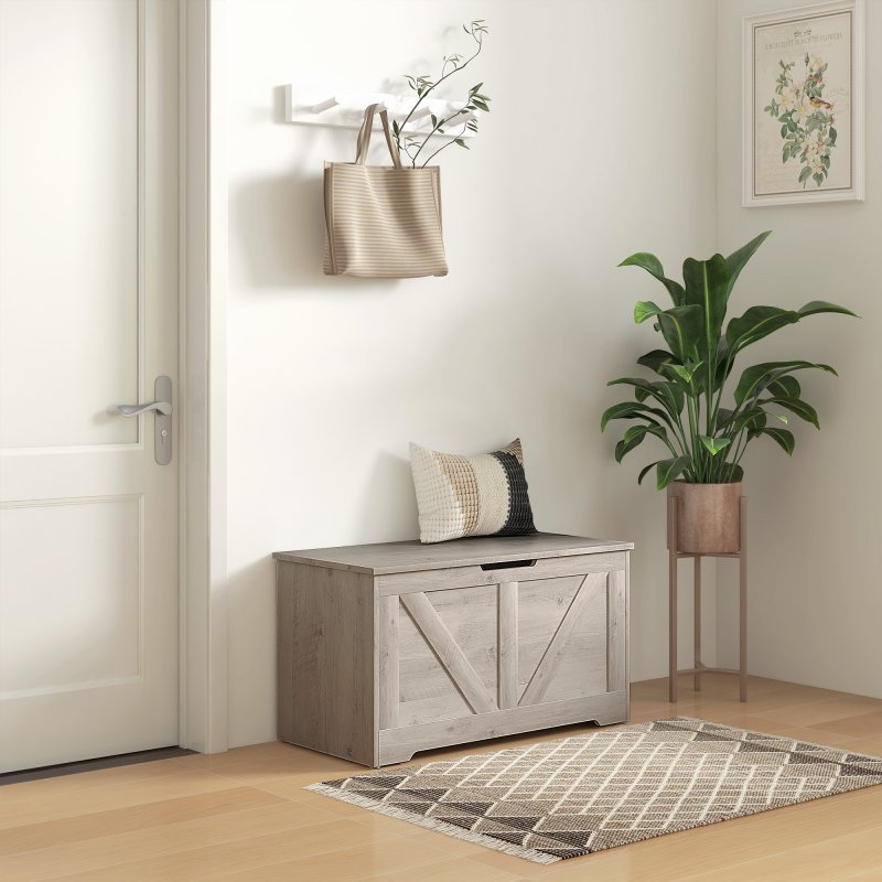 HOMCOM 100L Storage Chest, Storage Trunk with 2 Safety Hinges and U-shaped Cut-out Pull, Organizer Box for Living Room, Entryway, 80 x 40 x 45 cm