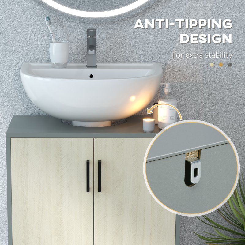 kleankin Under Sink Cabinet, Bathroom Sink Cabinet, Floor Basin Storage Cupboard with Double Doors and Shelf, 60 x 30 x 60 cm, Natural Tone